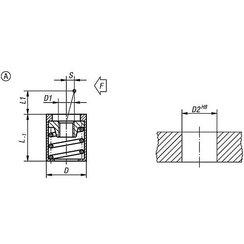 KIPP K0370.31104 LATERAL SPRING PLUNGER, SPRING FORCE WITHOUT THRUST PIN, FORM:A WITHOUT SEAL D=16,  L1=11,5, ALUMINIUM, COMP:STEEL Online Hot Sale