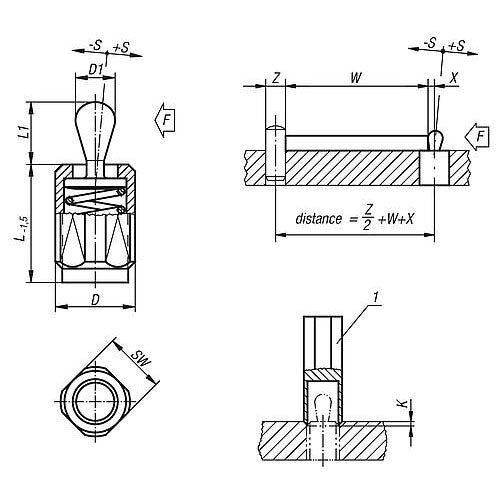 KIPP K0371.3300X43 LATERAL SPRING PLUNGER SPRING FORCE, WITH THREADED SLEEVE W. SEAL, D=M18X1,5 L=45, STEEL, COMP:STEEL Online now