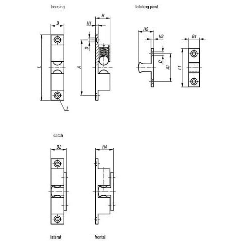 KIPP K0583.322 DOUBLE BALL CATCH, L=32, B=8, H=9, A=25, STAINLESS STEEL 1.4401 BLASTED, COMP:BALL STAINLESS STEEL Fashion