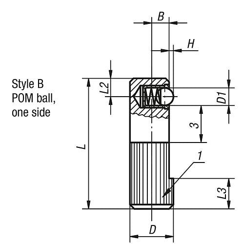 KIPP K0374.114 LATERAL SPRING PLUNGER SPRING FORCE, SINGLE SIDED, D=14 L=40, FORM:B, FREE-CUTTING STEEL, COMP:POLYACETAL Online