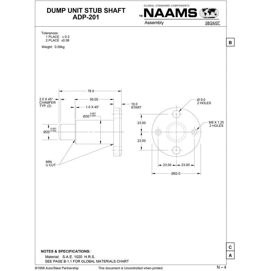 NAAMS Stub Shaft for Dump Unit ADP201 Supply