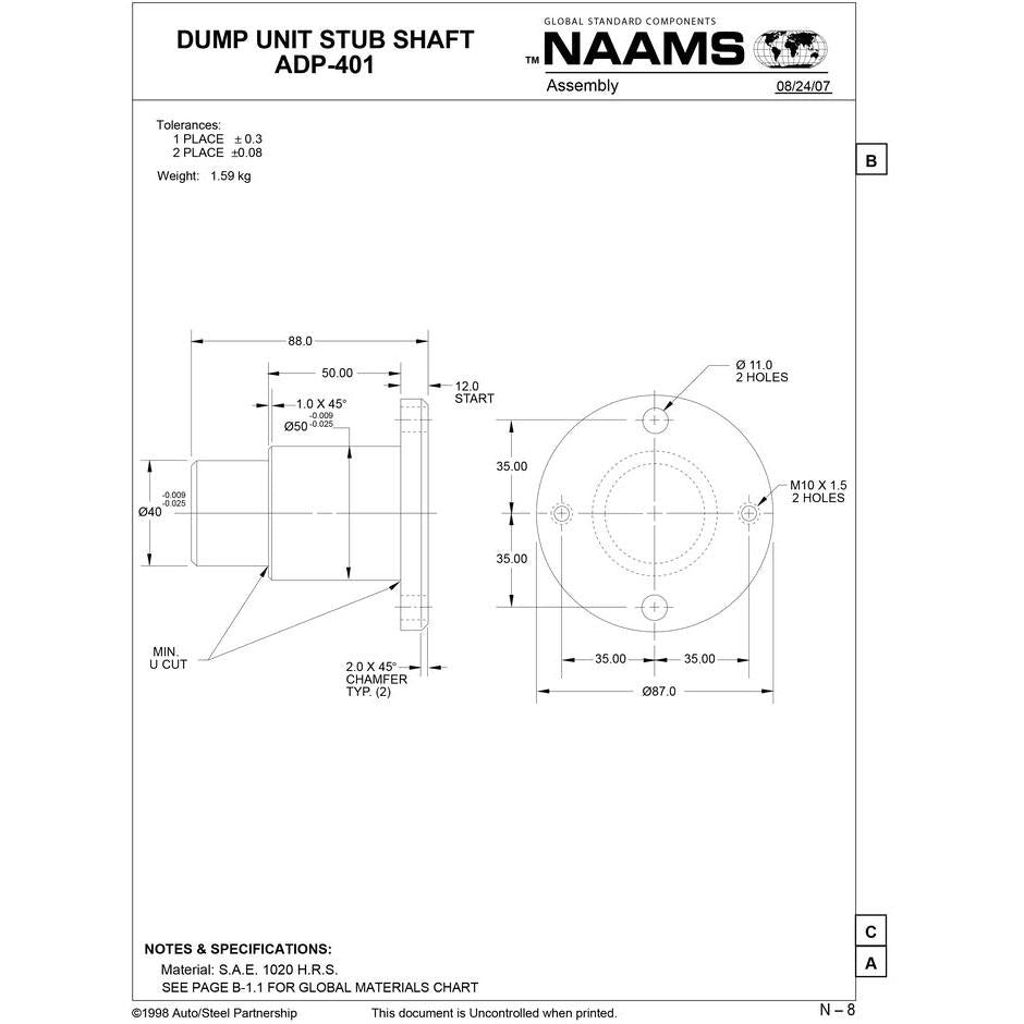 NAAMS Stub Shaft for Dump Unit ADP401 Supply