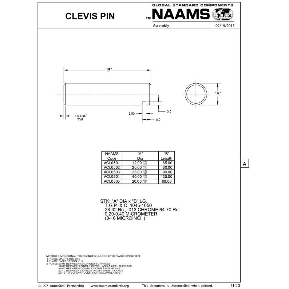 NAAMS Clevis Pin ACL0502 Supply