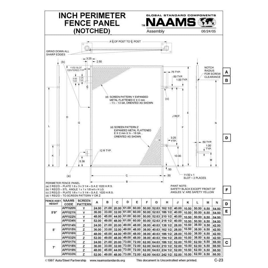 NAAMS Fence Panel Notched APF019N Hot on Sale