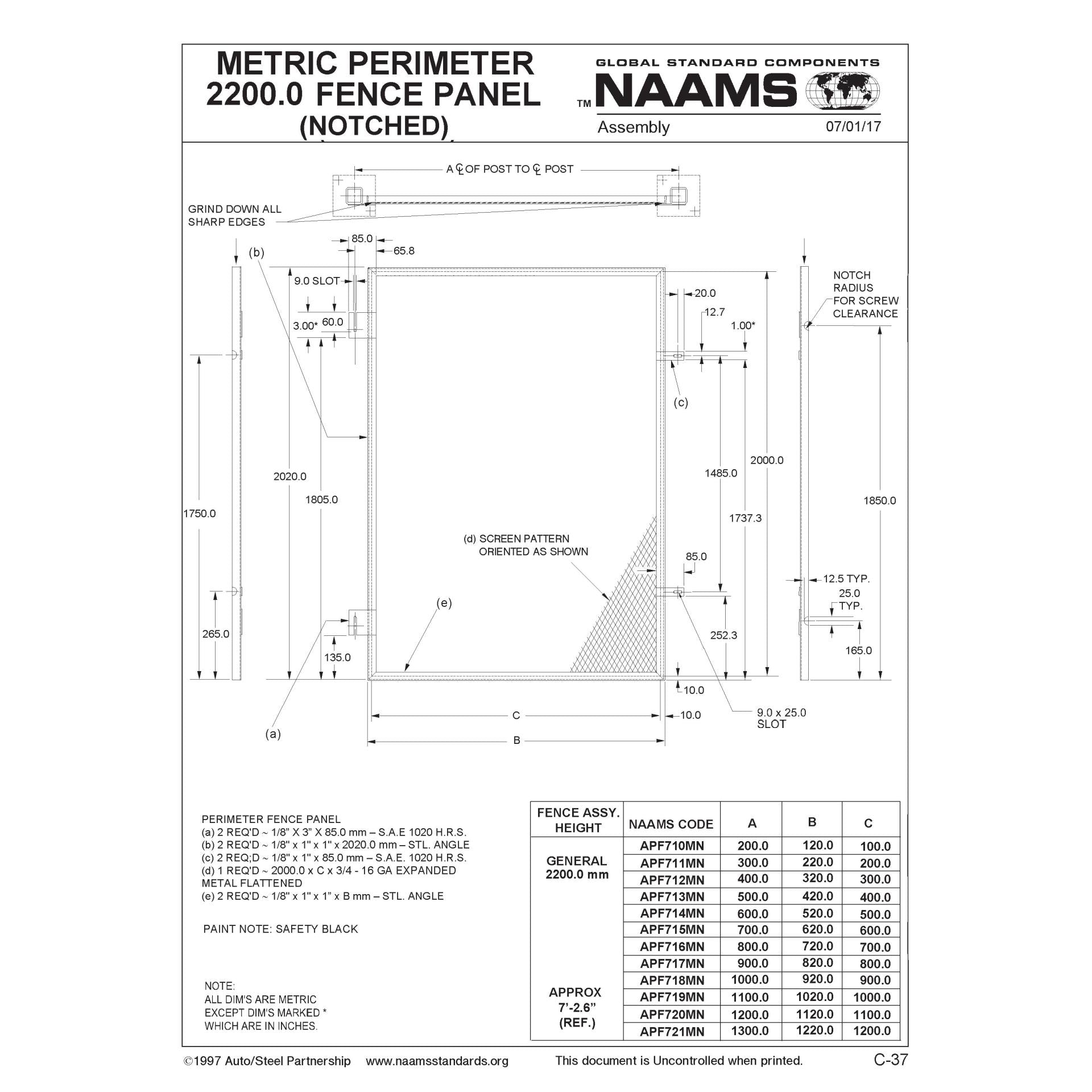 NAAMS Fence Panel APF713MN Notched Online Hot Sale