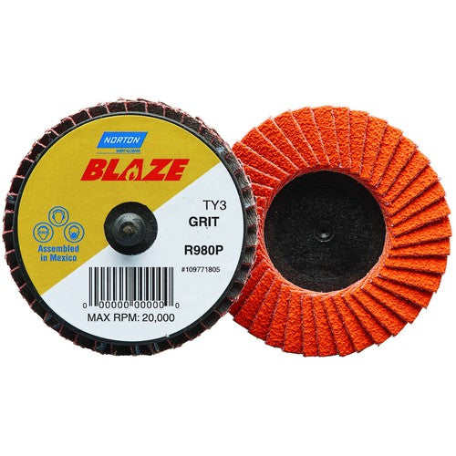 Norton Abrasives MH61D0290146 2" Blaze Plastic Flat Mini Flap Disc TR (Type III) Type 2740 Grit R980P Premium Ceramic Alumina Sale