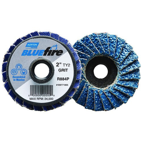 Norton Abrasives MH61D0290179 2" BlueFire Plastic Flat Mini Flap Disc TS (Type II) Type 27 P120 Grit R884P2 Zirconia Alumina Online