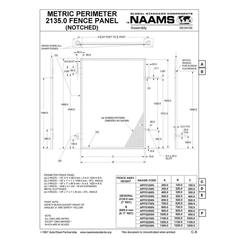 NAAMS Metric Fence Panel APF513MN Hot on Sale