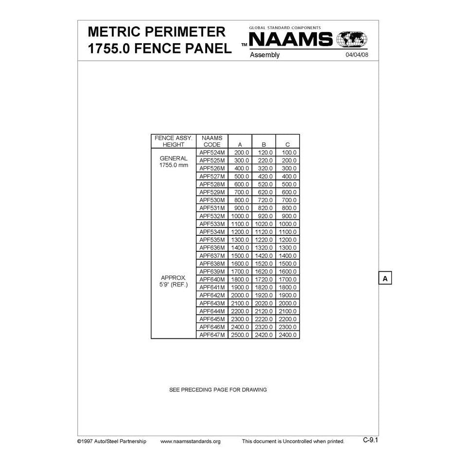 NAAMS Metric Fence Panel APF524M Supply