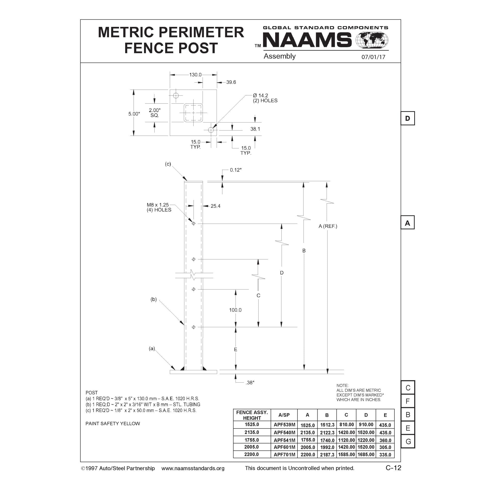 NAAMS Metric Fence Post APF601M Discount