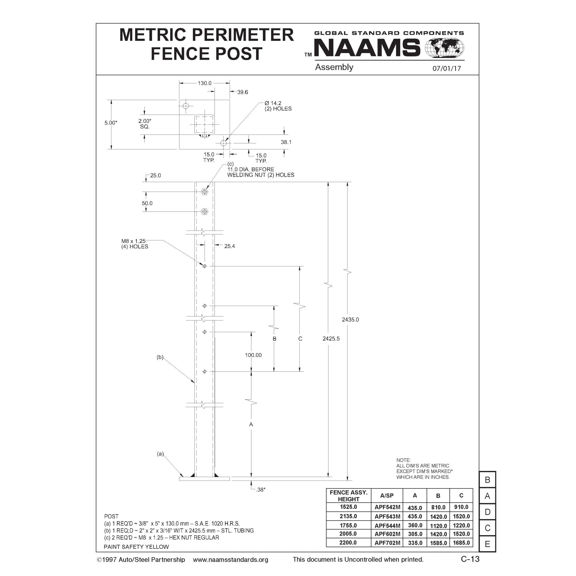 NAAMS Metric Fence Post APF602M Discount