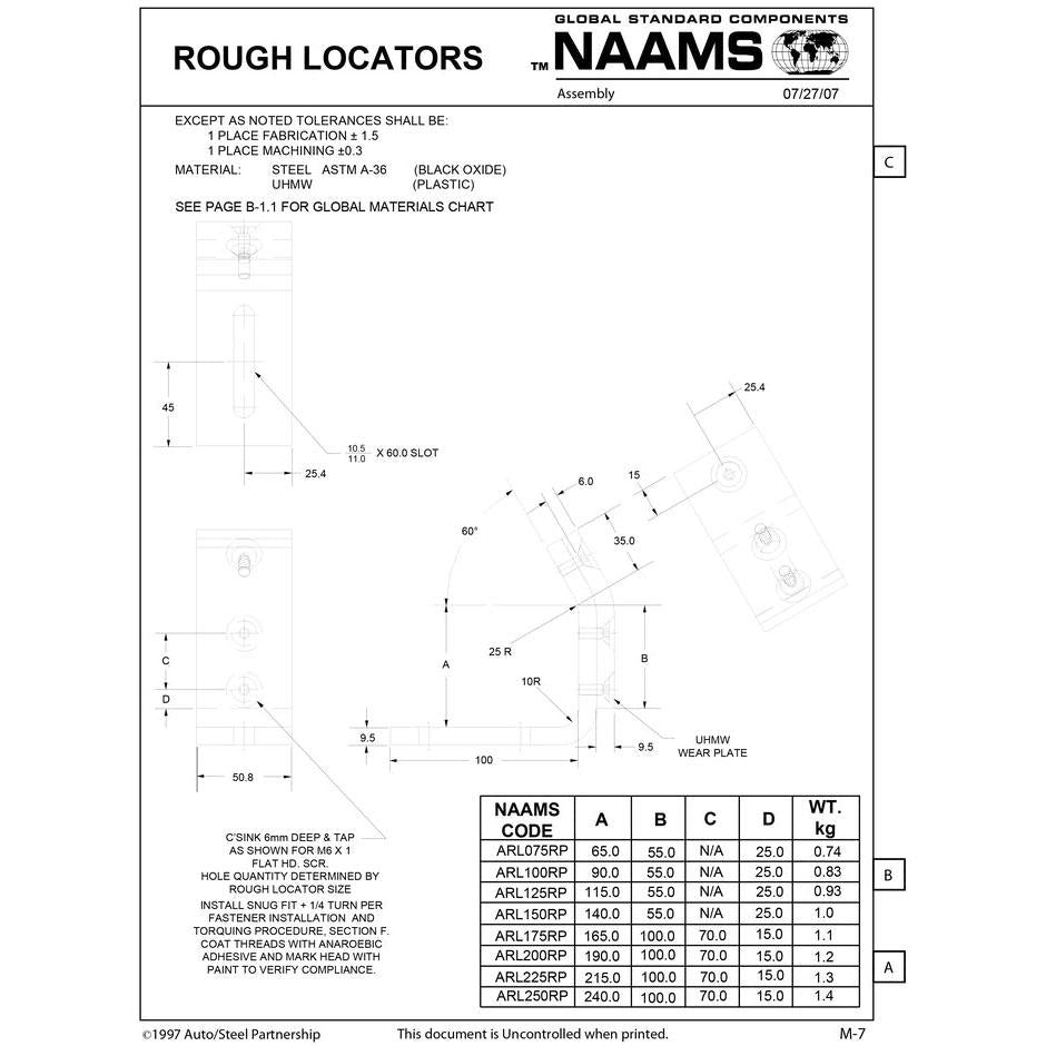 NAAMS Rough Locator ARL100RP L-Shape Inside Bend with UHMW Online now