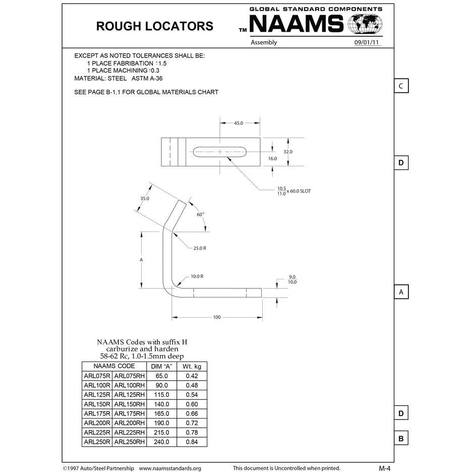 NAAMS Rough Locator ARL100RH L-Shape Inside Bend Hardened Discount