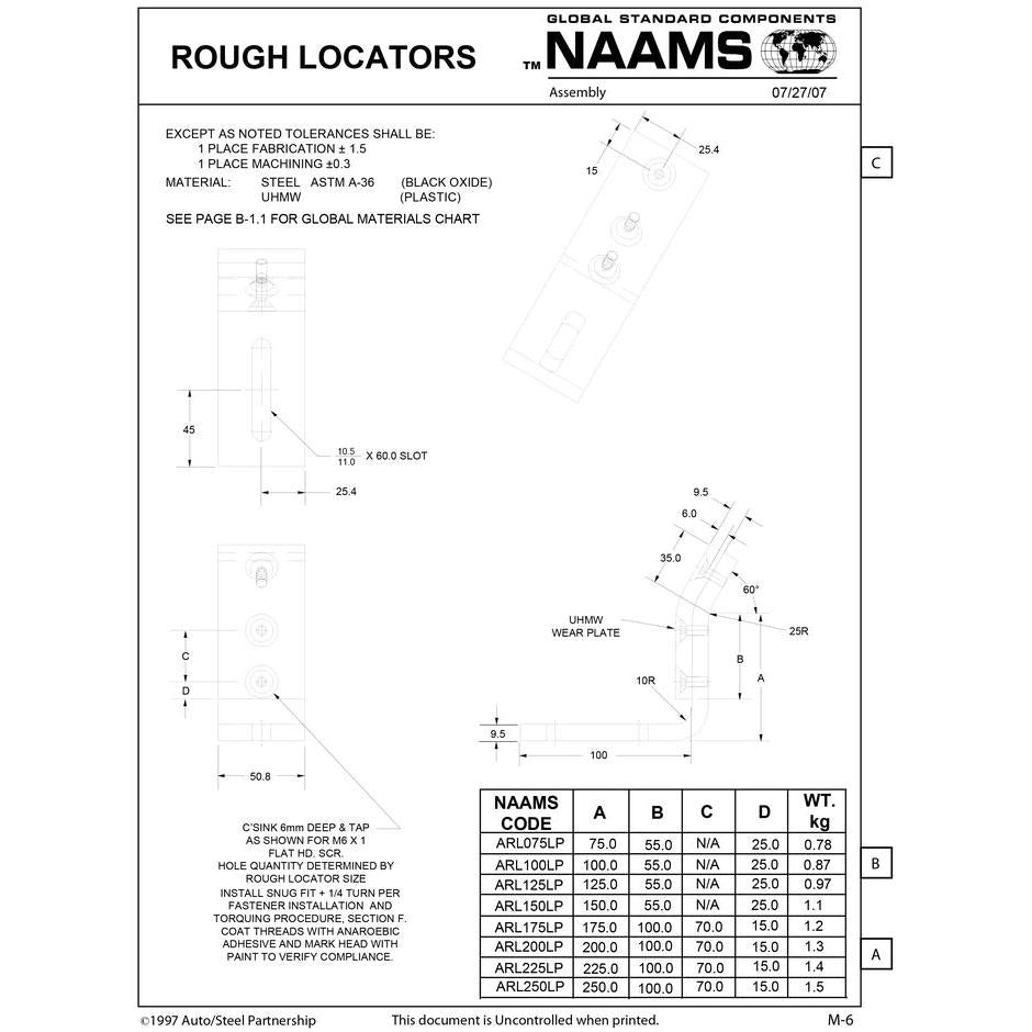 NAAMS Rough Locator ARL125LP L-Shape Outside Bend with UHMW Hot on Sale
