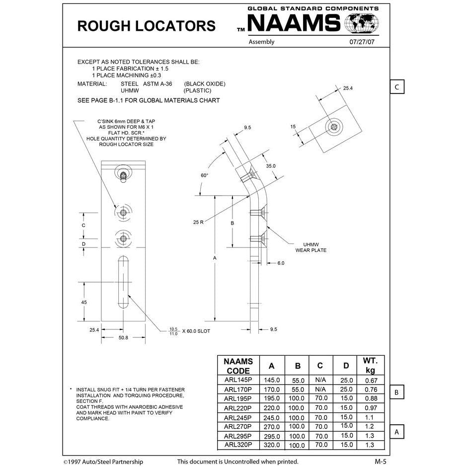 NAAMS Rough Locator ARL170P I-Shape with UHMW Fashion